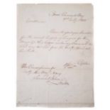 Admiral Sir Richard Strachan (1760 -1828) signed letter dated 3rd July 1805, to the commissioners