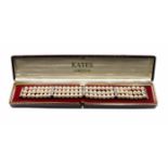 A diamond set white gold 3-row cultured pearl bracelet, a total of 84 round silver white cultured