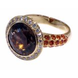 18ct yellow gold ring inset with brilliant cut brown stone, yellow gold bezel setting inset with