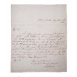 Sir John Louis (1785-1863) signed letter dated 27th April 1805, to Henry Dundas 1st Lord of the