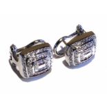 18ct white gold pave set diamond earrings, rounded rectangular earrings set with brilliant cut