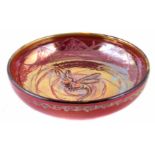 Pilkingtons Royal Lancastrian bowl, the centre decorated with a raised dragonfly, painted with a