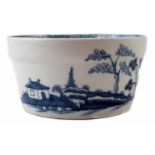 Unusual Worcester potting pot circa 1770, painted with cannonball pattern in underglaze blue,