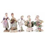 Collection of late 18th / 19th century figures, to include two Bow porcelain cherubs, on with anchor