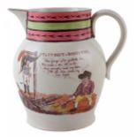 Pearlware Anti - Bonaparte Peninsular war / Waterloo period jug circa 1800 - 1815, printed with a