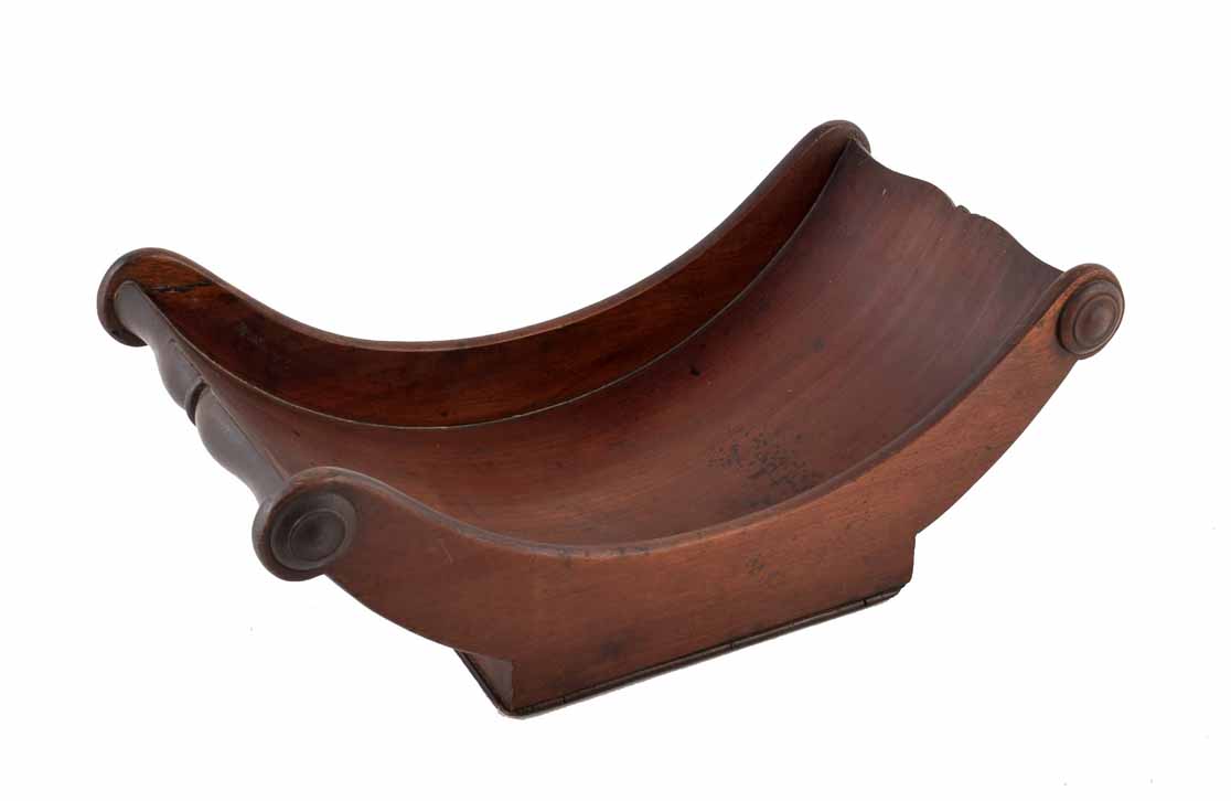 George III mahogany cheese coaster, with scroll detail. 6.2 x 16.6 in.