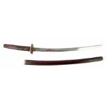 Japanese Wakizashi, the 22.25inch 56.5cm blade with bronze tsuba decorated with potted plants,