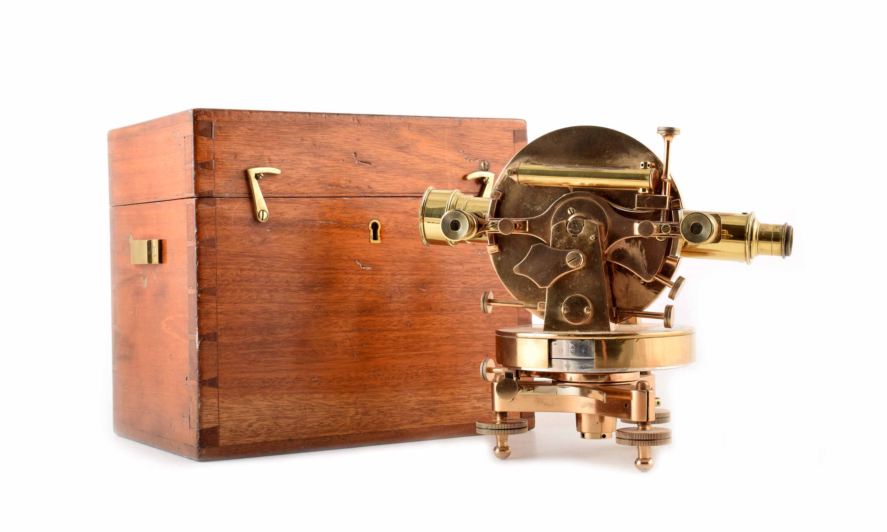 Surveyor's level by Negretti & Zambra contained in mahogany travel box, accompanied by brass and