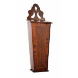 George III oak candle box with crossbanding and teardrop carving on the backboard. 22.5 x 7in.