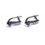 18ct white gold diamond set latch back earrings, 3 small diamonds in 18ct pave settings, each