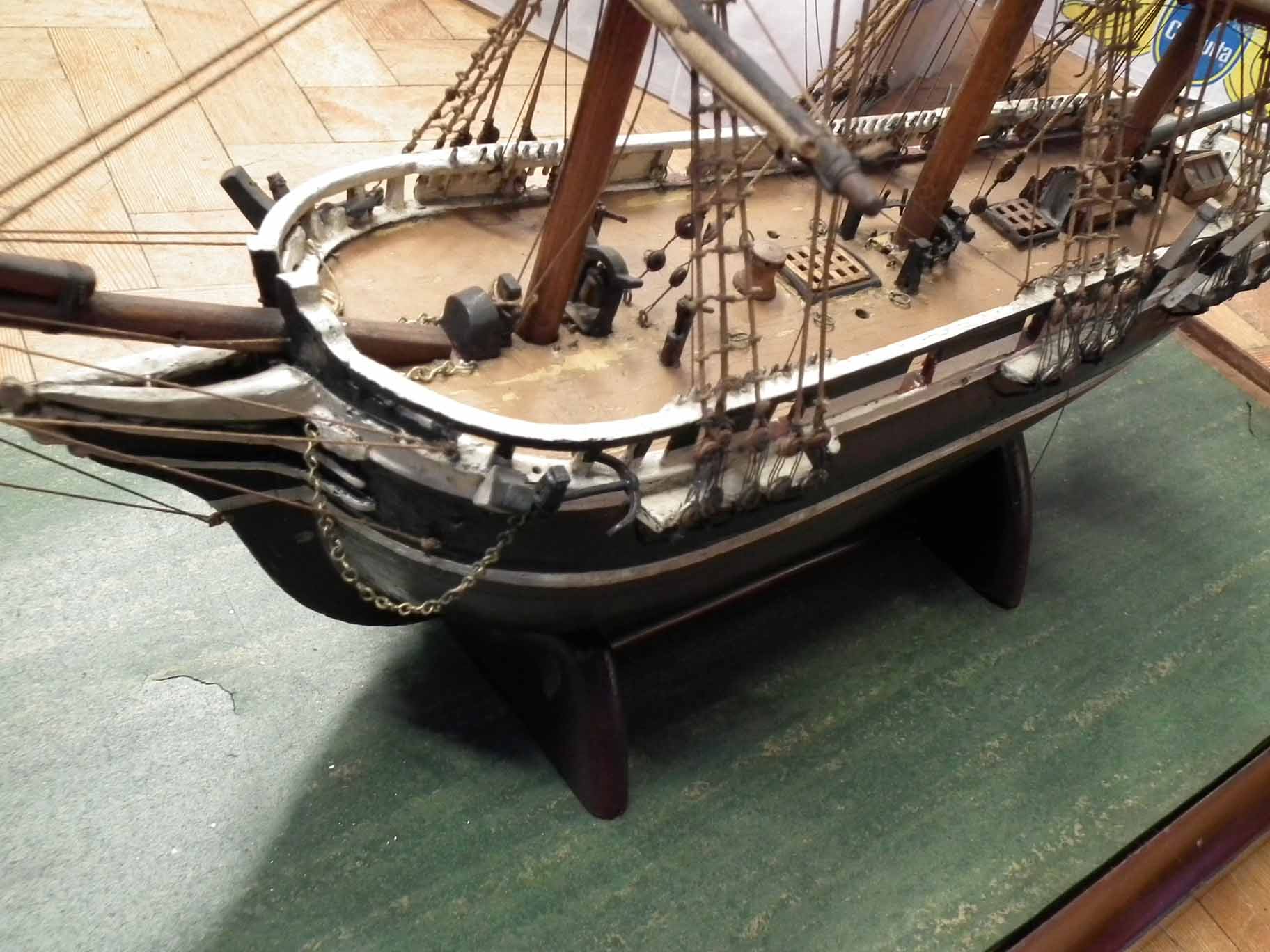 Cased glass ship, fitted in a good Victorian mahogany display case with pierced cornice and turned - Image 7 of 7