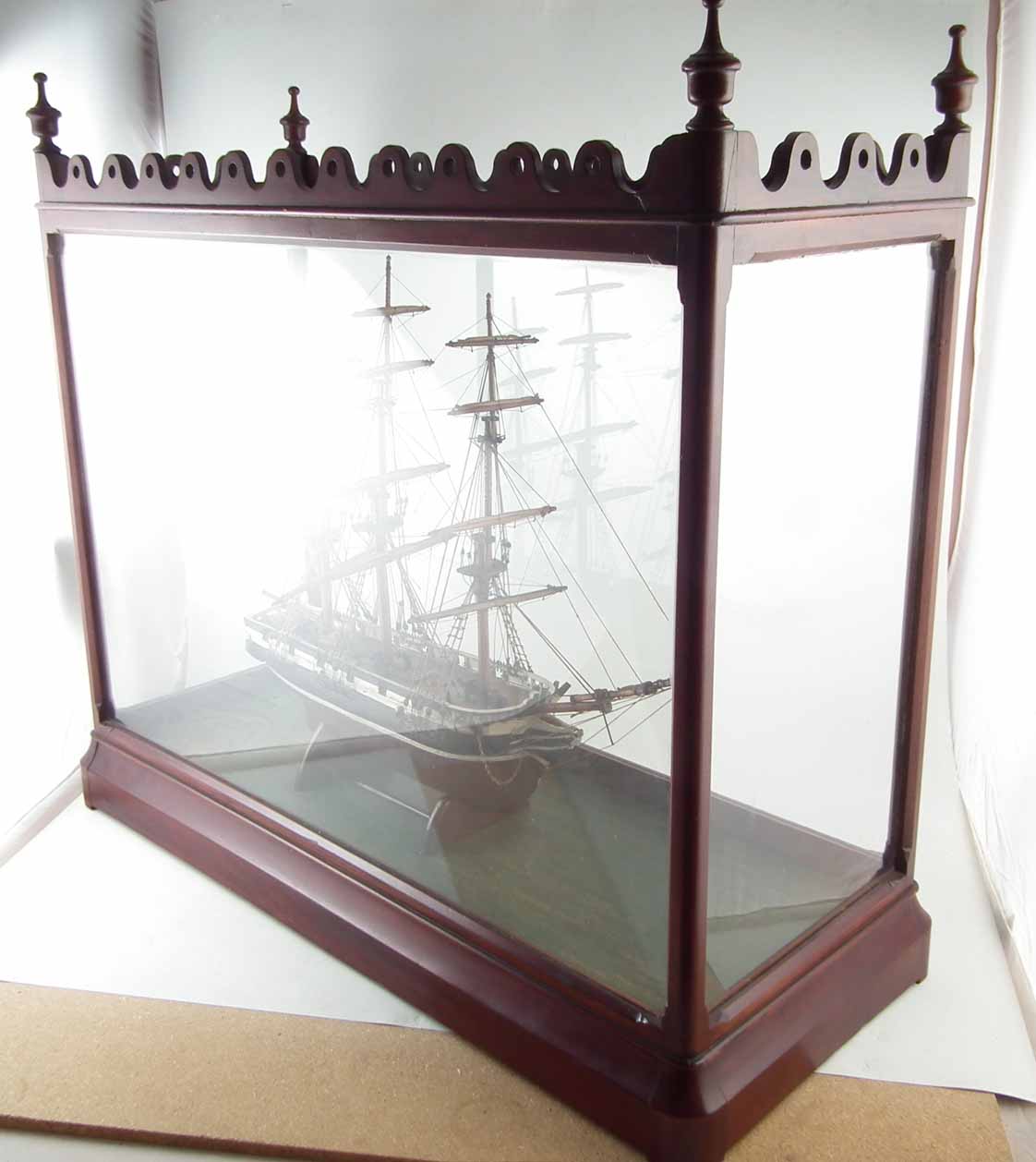 Cased glass ship, fitted in a good Victorian mahogany display case with pierced cornice and turned - Image 3 of 7
