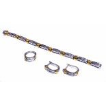 18ct yellow and white gold diamond bracelet, tapered diamond baguettes in white gold setting with