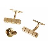 A Georg Jensen 18ct gold cufflink and tie-tack boxed set, square-section tubular form cube design,