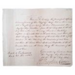 Sir Henry William Bayntun (1766-1840) signed letter dated 22nd July 1804, to 'certify the