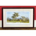 After David Shepherd, "In The Shadow Of Kilimanjaro" Large framed signed limited edition