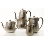 Elkington & Co. silver plated tea set to include milk jug, tea pot, coffee pot, hot water jug and