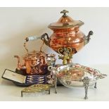 Collection of copper, silver plated ware and a set of silver teaspoons We are unable to provide