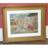 Gilt framed tapestry depicting moses in the reeds. Unfortunately we cannot do condition reports