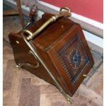 Edwardian mahogany purdonium on brass frame complete with liner and shovel (stamped S. Hall &