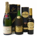 Two bottles of champagne to include Moet & Chandon and Remy Martin Fine Champagne V.S.O.P and a