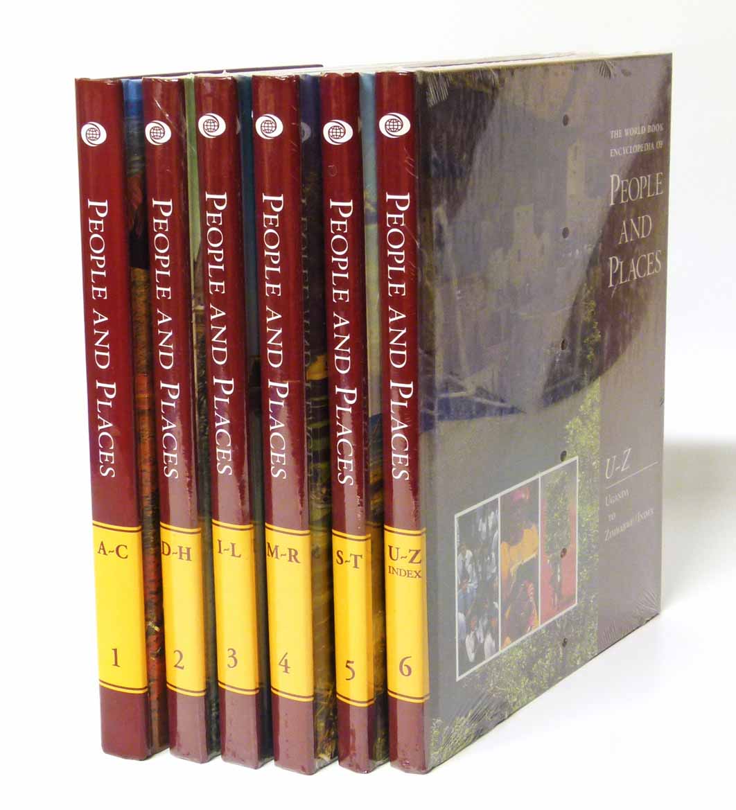 The world book encyclopedia of people and places in six volumes (many unopened in origional