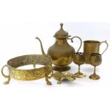 A collection of brass ware including pair of candle holders, coffee urn etc Unfortunately we