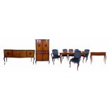 20th century kingwood, beech and walnut veneered dining room suite, comprising extending dining