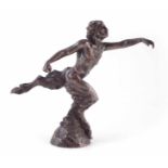 Joe Descomps (French, 1869-1950) Running Faun Silver plated bronze car mascot, signed to base,