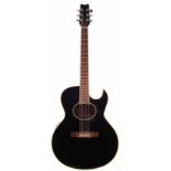 Washburn Woodstock electro acoustic steel string guitar, with cutaway, all black finish with cream