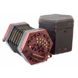 J Wallis London Concertina, the mahogany sides fitted with twenty one keys, serial number 24717,