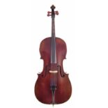 French cello by J. Thibouville - Lamy and Co, after Stradivari, with two piece back and brown