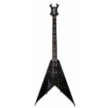 B.C. Rich N.J. series flying V electric guitar, with none tuner headstock, finished in black, serial