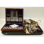 A collection of mixed EPNS cutlery to include a 12 piece ser of 12 dessert knioves and forks (