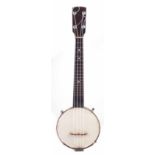 1920's Ukulele Banjo or Banjolele possibly Keech, with small 6" head, with hard case, 53.5cm long