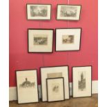 Eight assorted prints and etchings of Scottish and Border views to include six signed etchings by