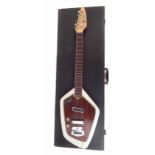 Domino California electric guitar in case, in cream / white finish with walnut scratch plate, bolt