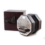 Wheatstone concertina / aeola, with sixty two buttons and air release valve, pierced metal plates