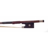 Nickel mounted violin bow stamped 'Tourte'.73.2cm long