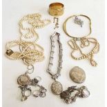 Assorted items of silver jewellery to include two lockets, a chain, a necklace, 4 rings, two