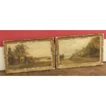 A pair of 19th century cottage scenes, oil on board signed F.R Offer Unfortunately we are not