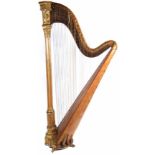 Sebastian and Pierre Erard harp, with birds eye maple body and gilded gothic capital, the brass head