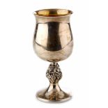 Silver goblet with fruiting vine stem, pedestal base, hallmarks for Birmingham, 1974, maker's mark