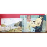 F.J. England, "Rhine Barges" and "Reclining Femal Nude", oil on boards (2). Unfortunately we are not