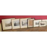 Five coloured engravings "Conway", "Carnarvon Castle", "The Harbour, Holyhead" and a small