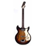 Harmony Rebel semi acoustic electric guitar, serial number 2386H81, in sunburst finish with hard