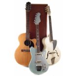 Three guitars, to include a 1960's Burns style electric guitar in case, Framus 5198 steel string