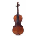 Violin branded Duke of London, the one piece back with scored purfling and wax seal to the button,
