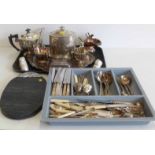 Silver plated ware including biscuit barrel, cutlery, tea set etc. Unfortunately we are not doing