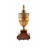 French rouge marble and brass table lamp. Embellished with foliate design and acanthus leaves. 43